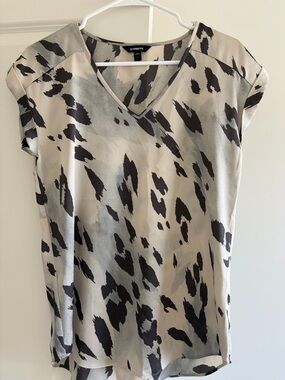 Express Taupe and Black V-Neck Animal Print Blouse